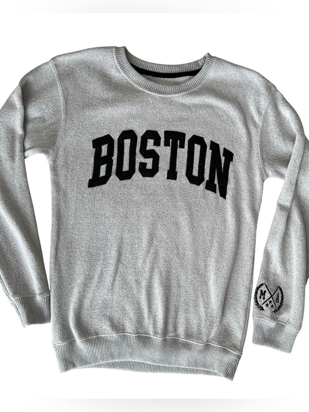 Boston Textured Crewneck Sweatshirt Gray Graphic Unisex Small